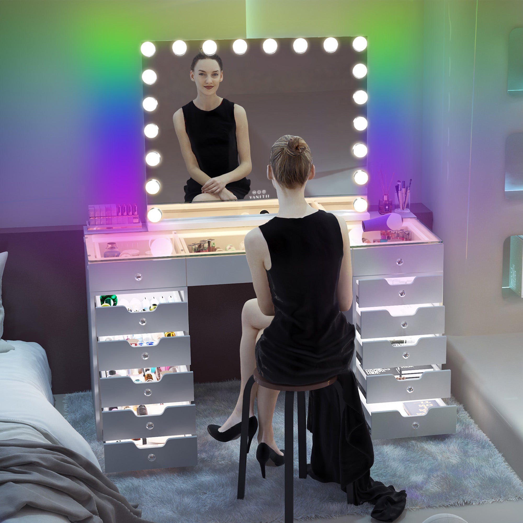 VANITII 20 Dimmable LED Bulbs Hollywood Vanity Mirror with RGB Light