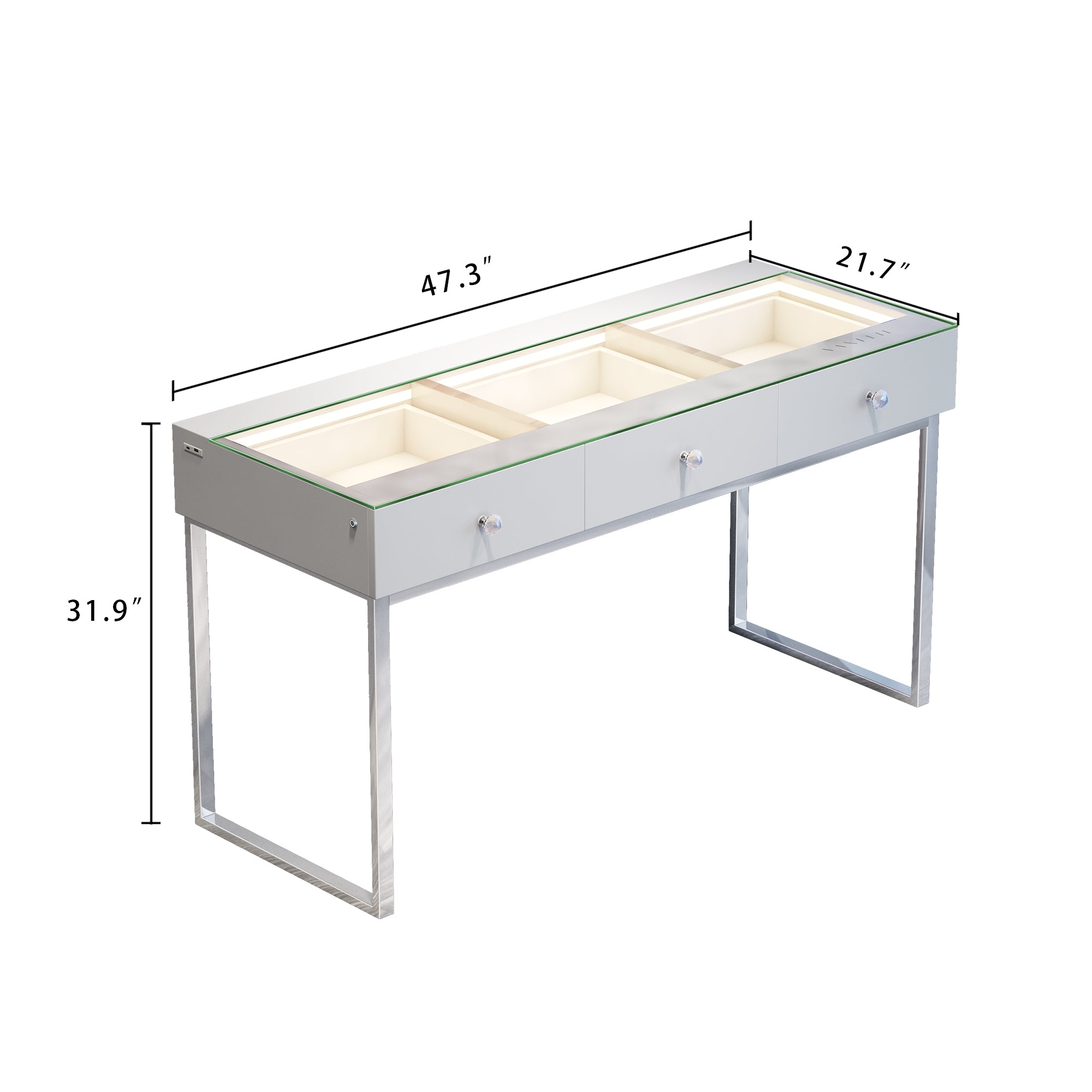 VANITII Billie 3 Storage Drawers Vanity Desk-White Light