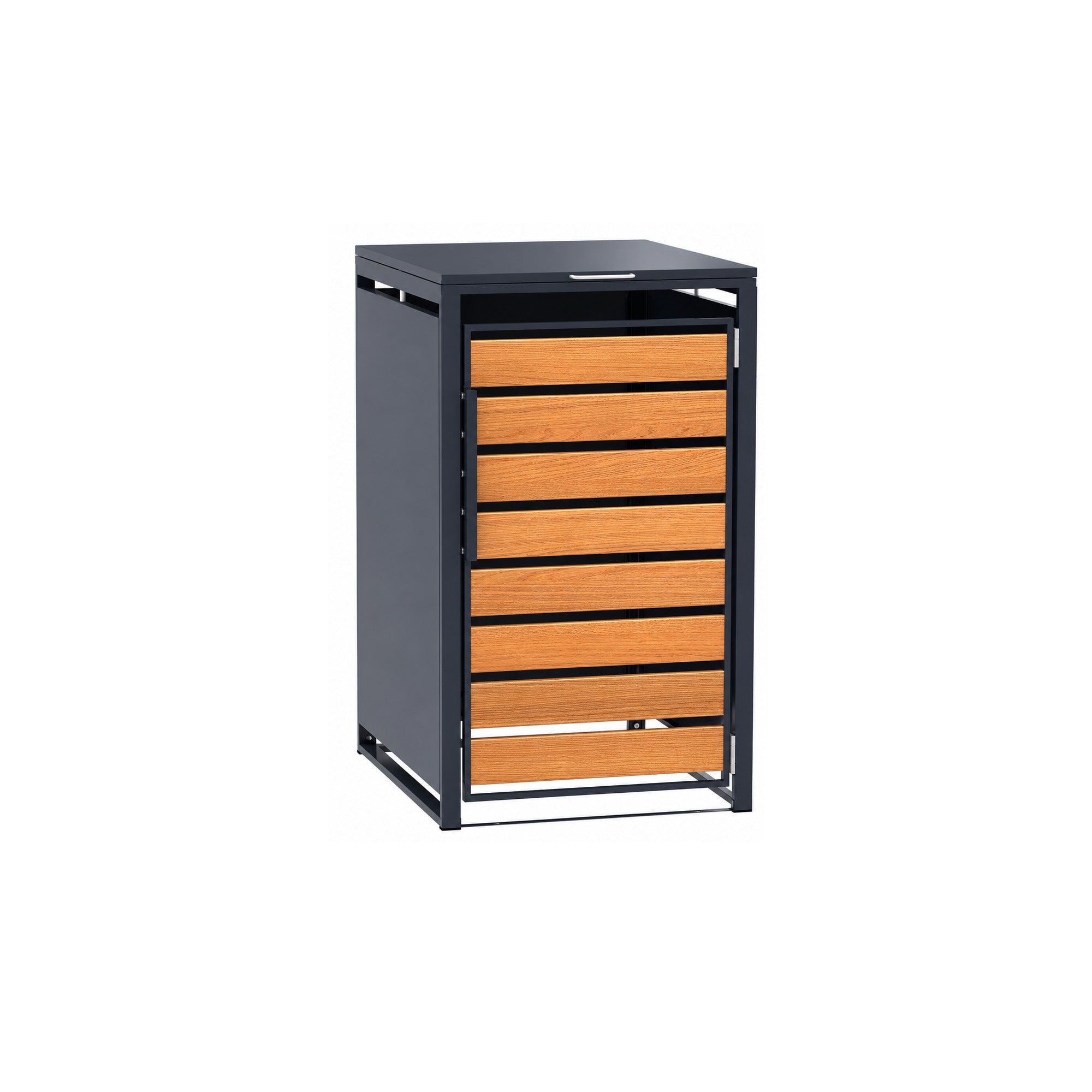 Single-Door Steel Trash Can Enclosure With Nature Wood Grain Front Door