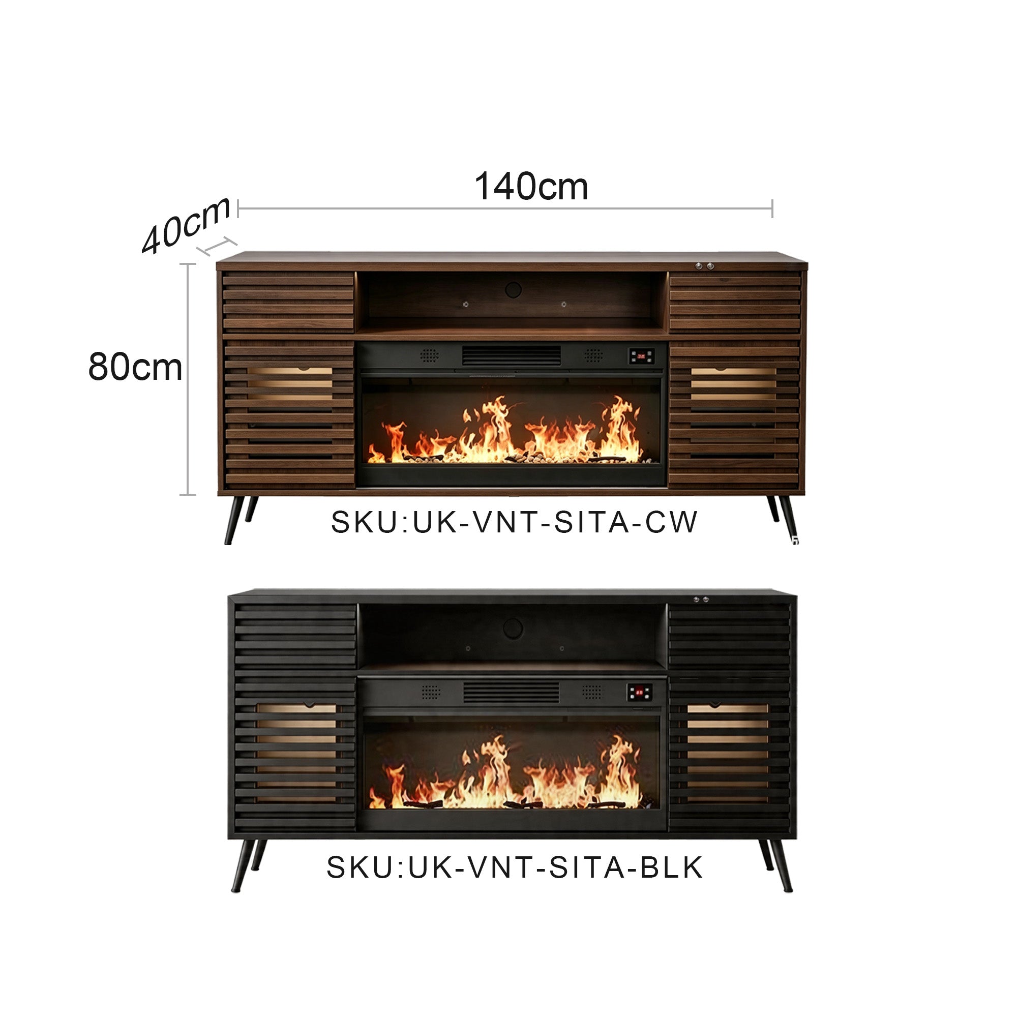 VANITII Mid-Century Fully Assembled Sita TV Stand with Electric Fireplace