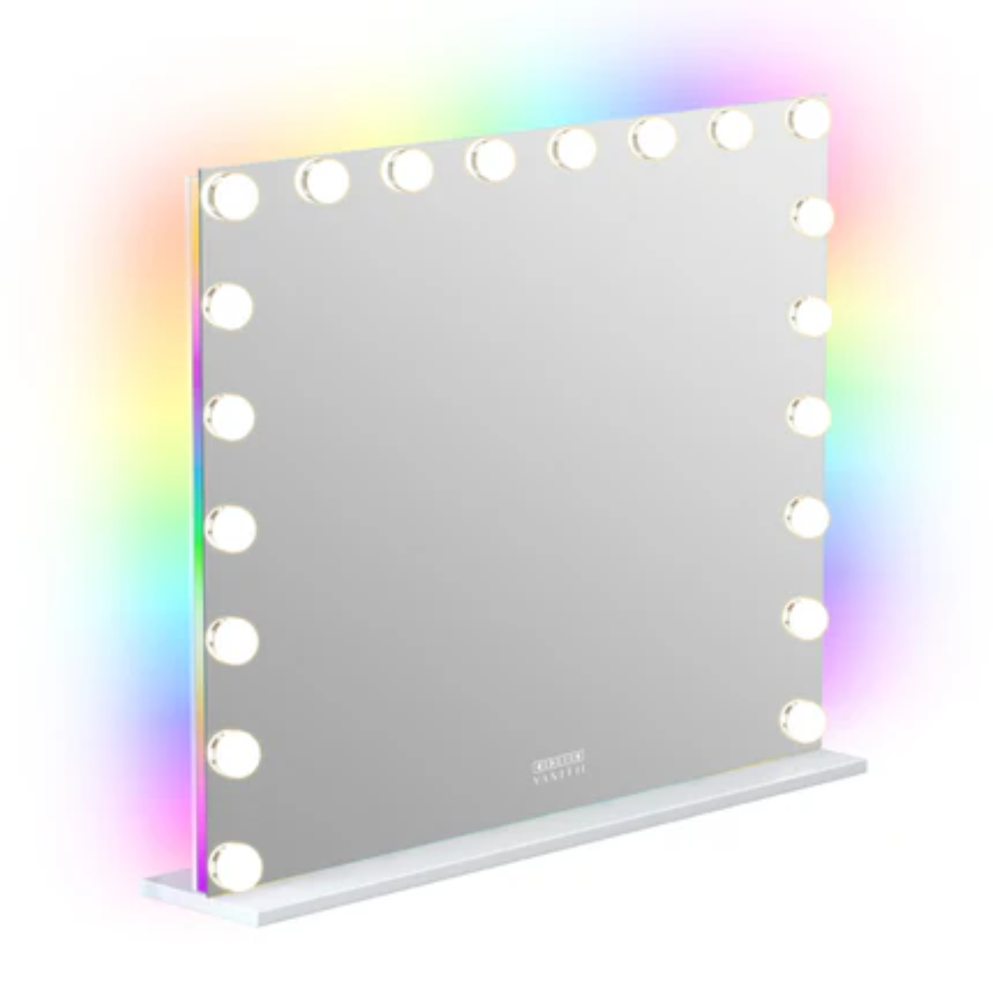 Makeup mirror with LED lights on a white background