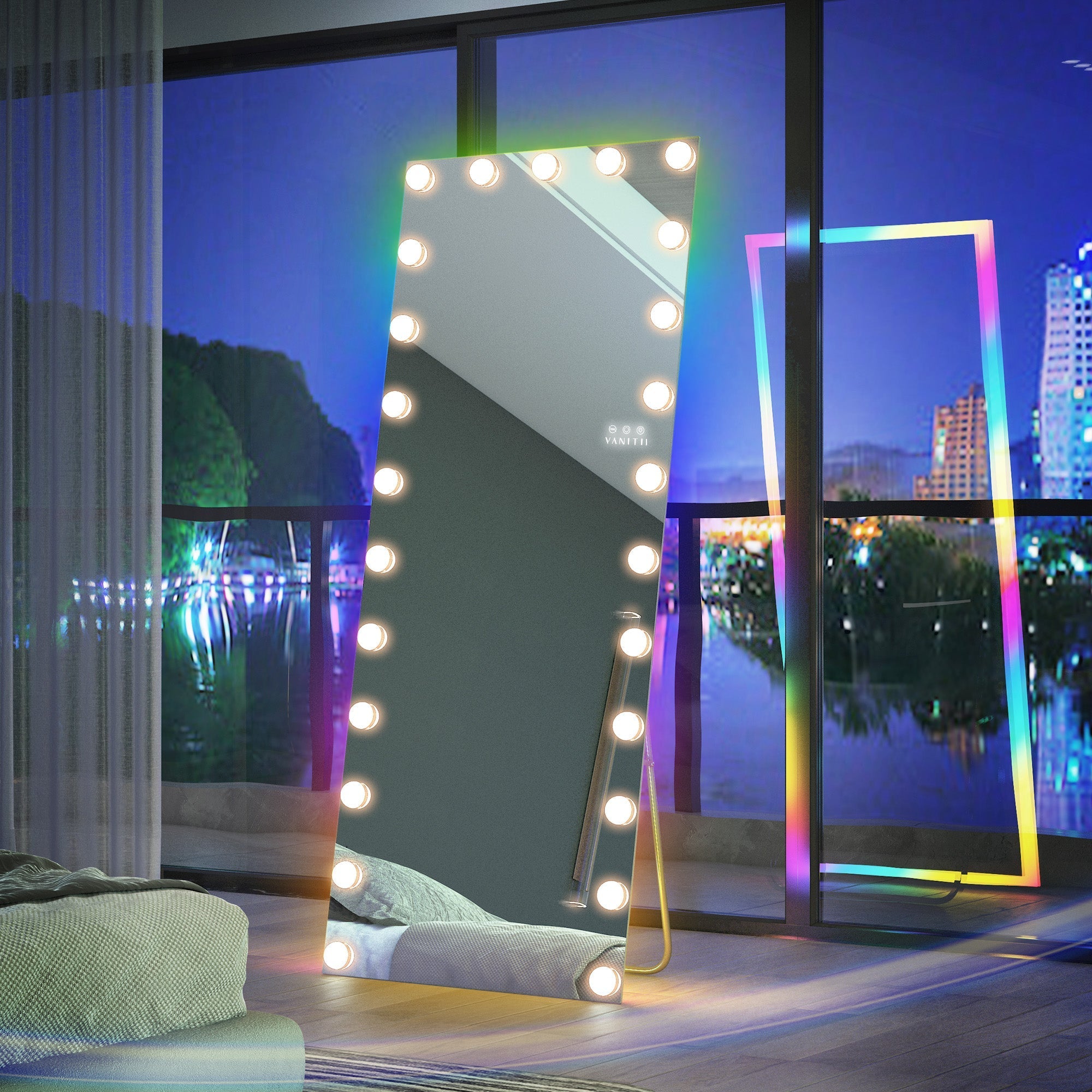 VANITII Glowy Hollywood Vanity Mirror - Full Length Vanity Mirror with 25 Dimmable LED Bulbs and RGB vanitii