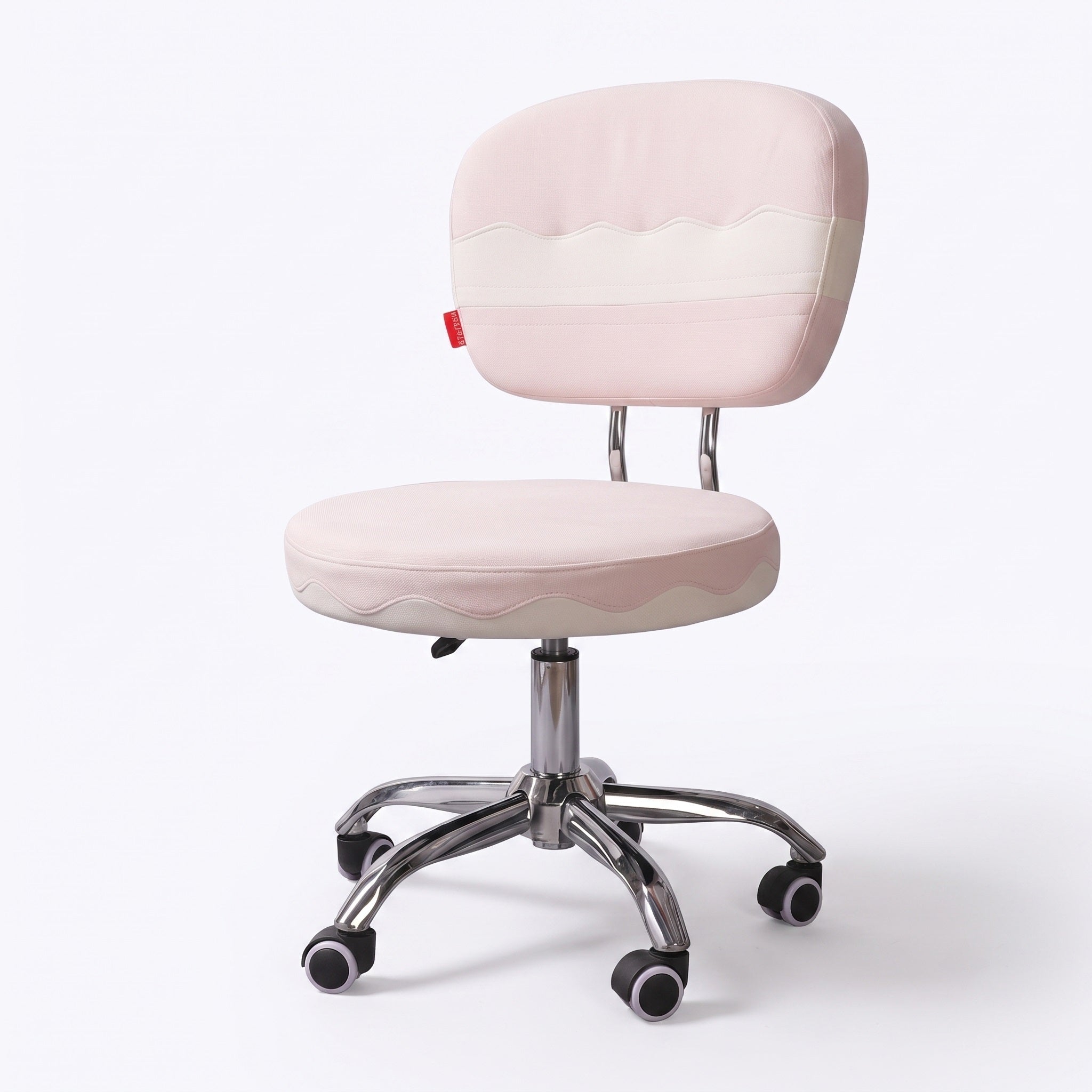 Swivel vanity chair in soft pink and velvet upholstery