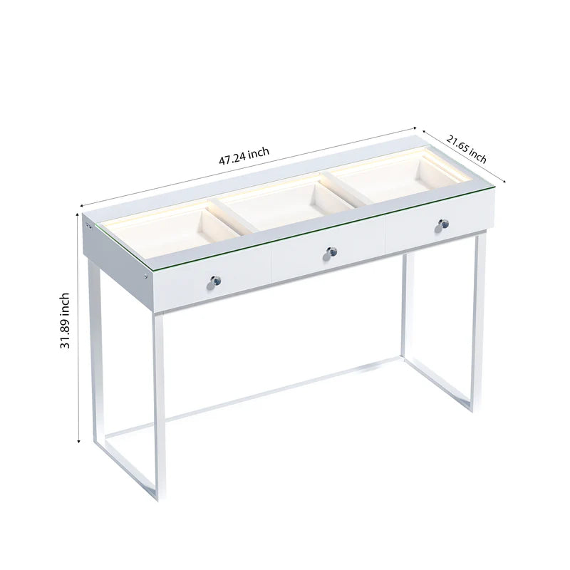 VANITII Billie 3 Storage Drawers Vanity Desk-White Light