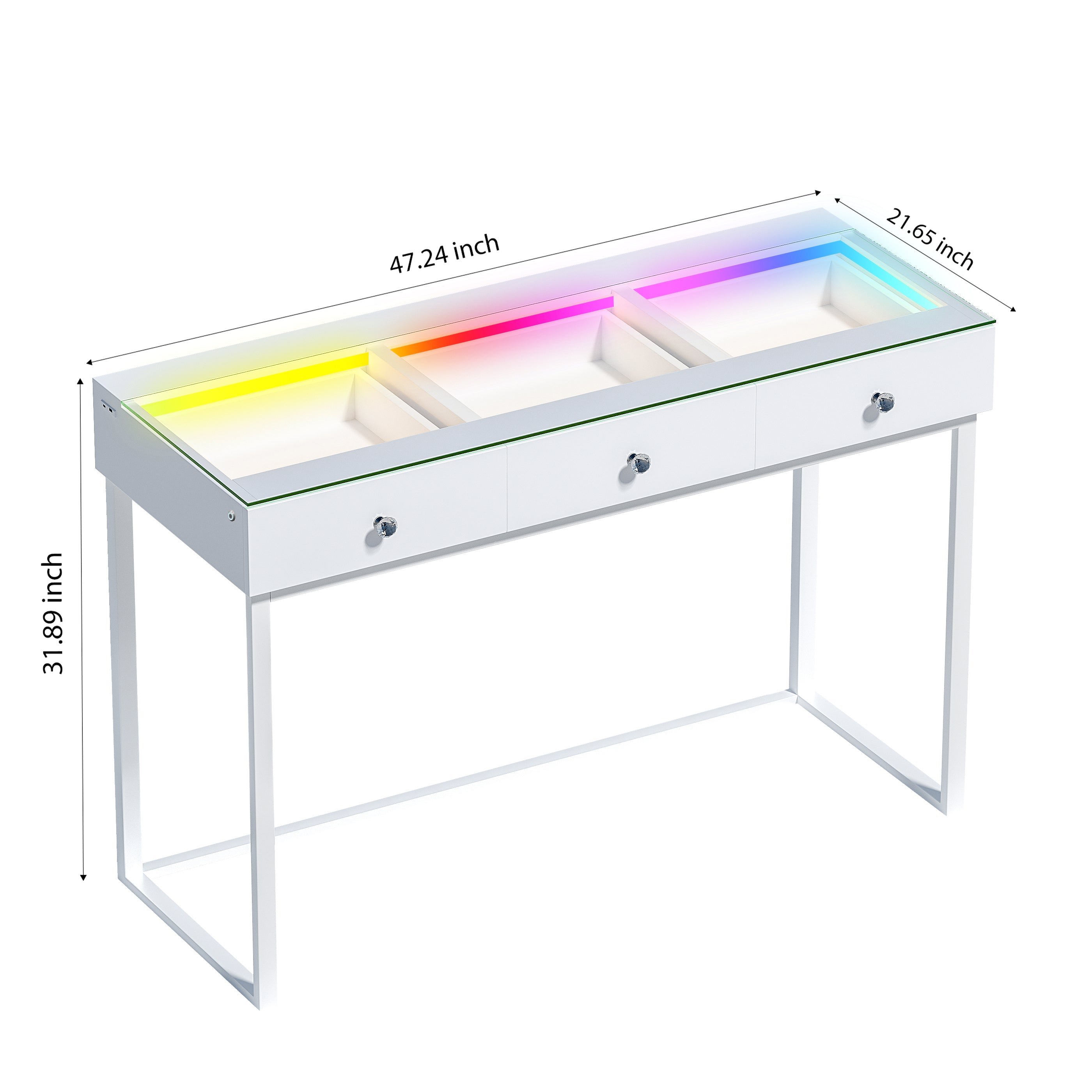 VANITII Billie 3 Storage Drawers Vanity Desk with RGB
