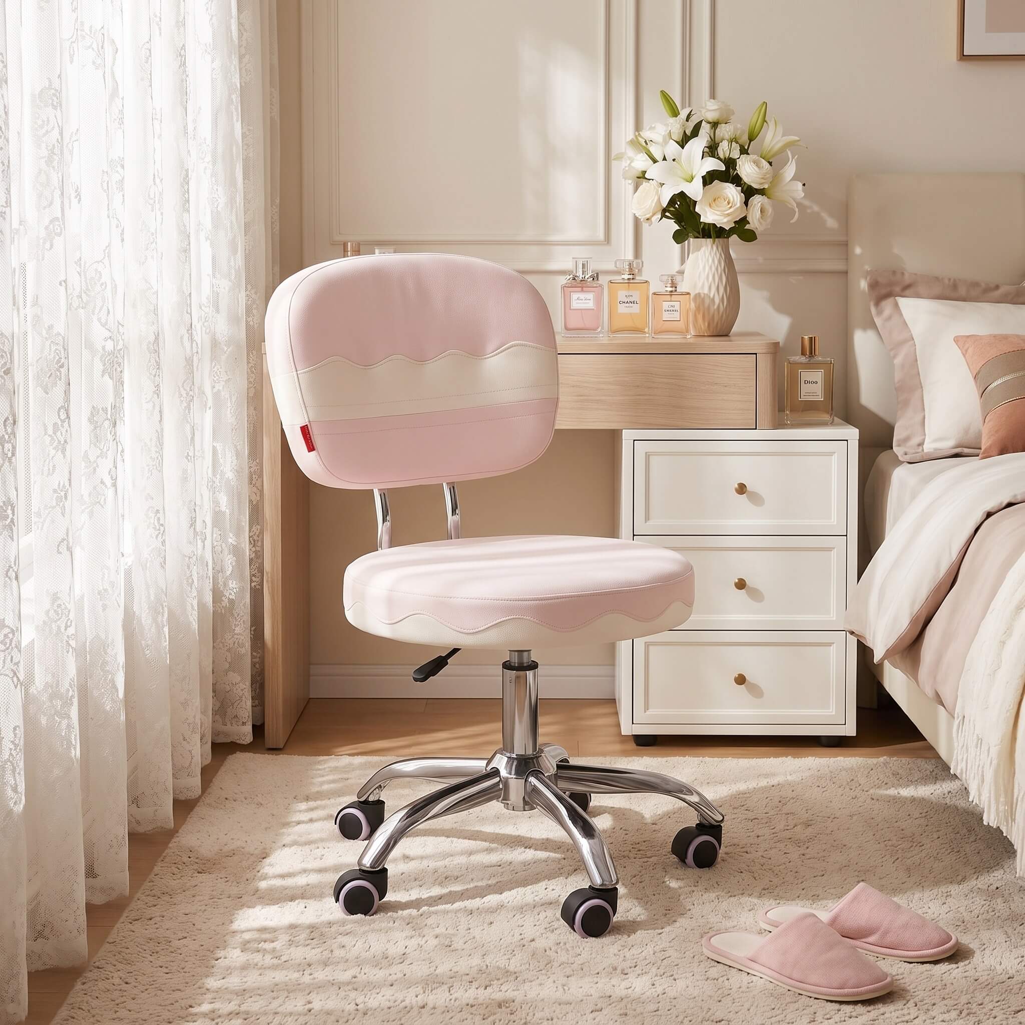 VANITII Cake pink vanity chair for makeup desk