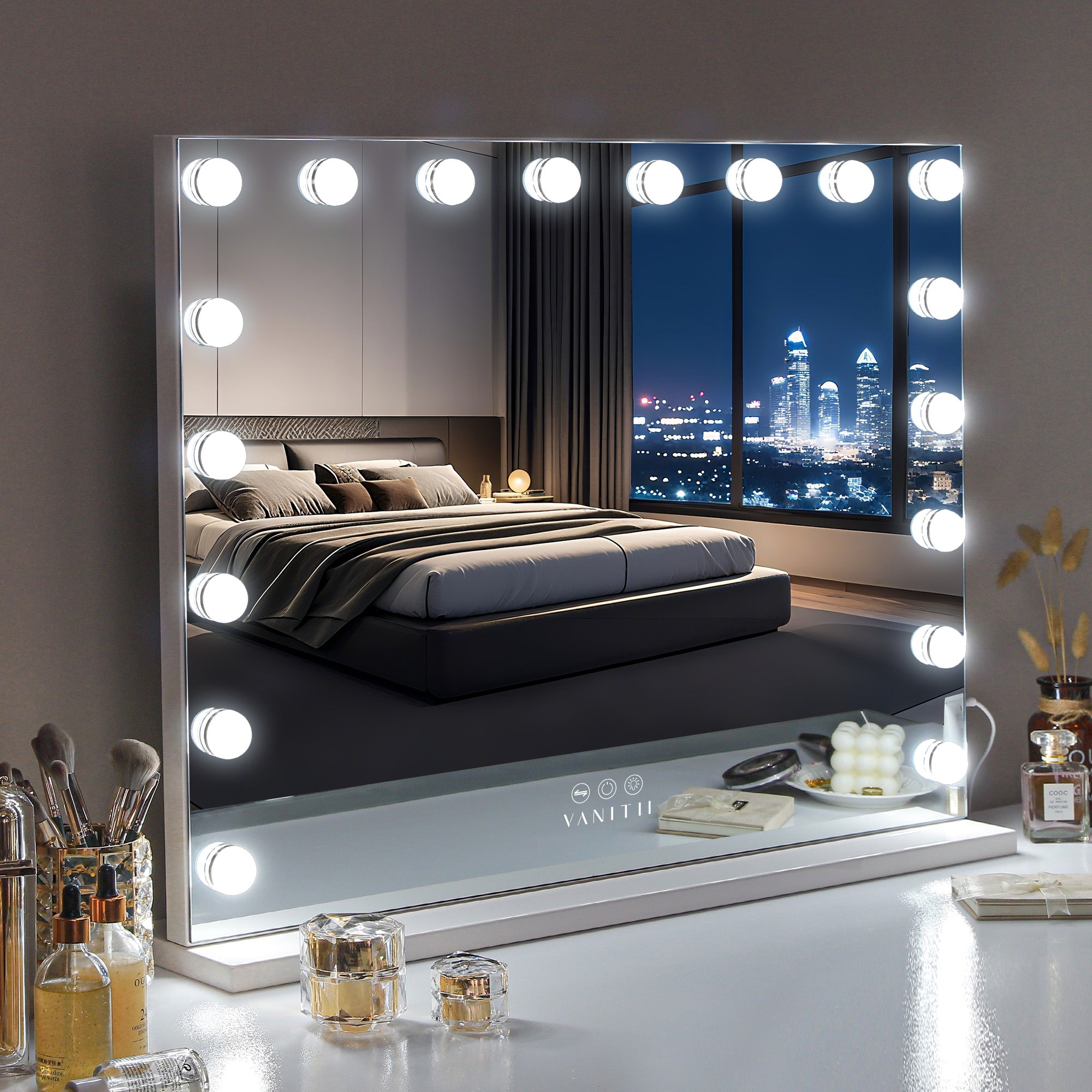 VANITII 18 Bulbs Touch Control Lighted Vanity Mirror-Wall Mounting