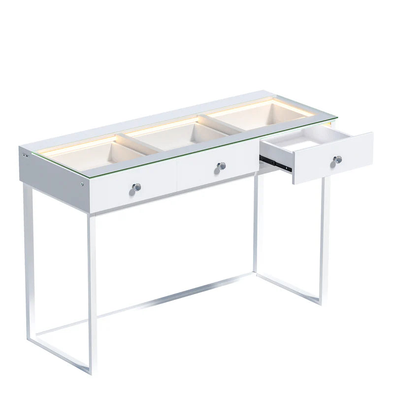 VANITII Billie 3 Storage Drawers Vanity Desk-White Light