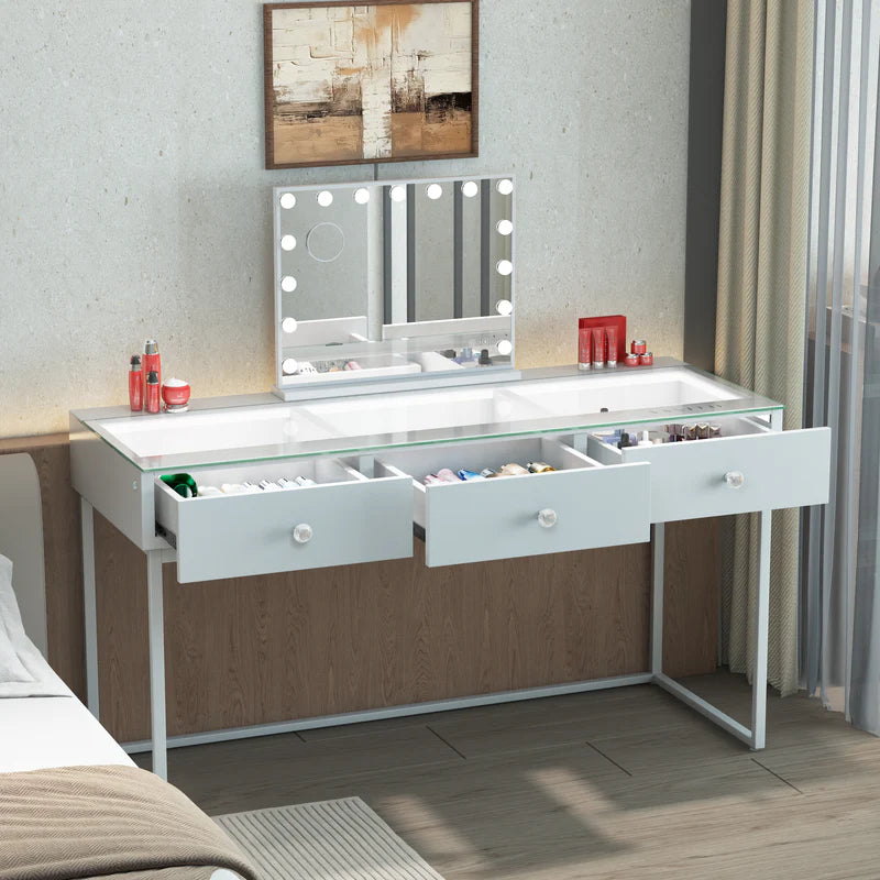 VANITII Billie 3 Storage Drawers Vanity Desk-White Light