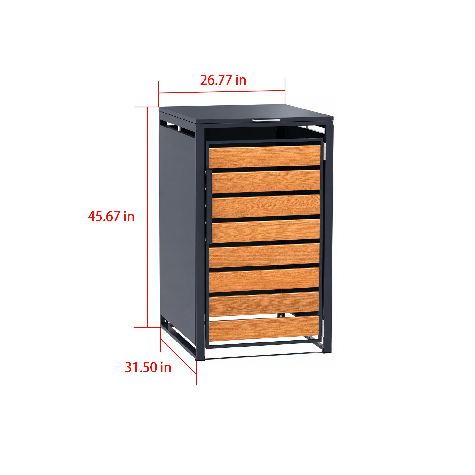 Single-Door Steel Trash Can Enclosure With Nature Wood Grain Front Door