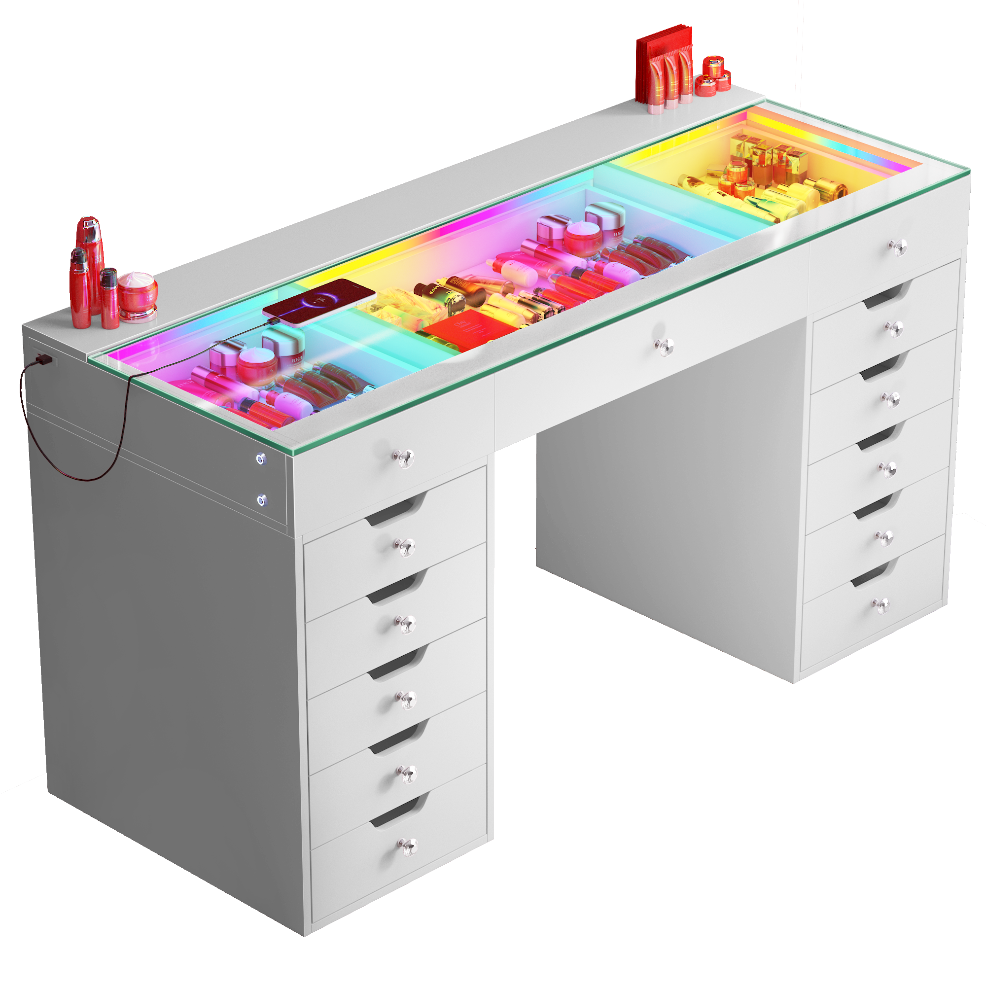 VANITII Eva Vanity Desk  - 13 Storage Drawers with RGB Lighting