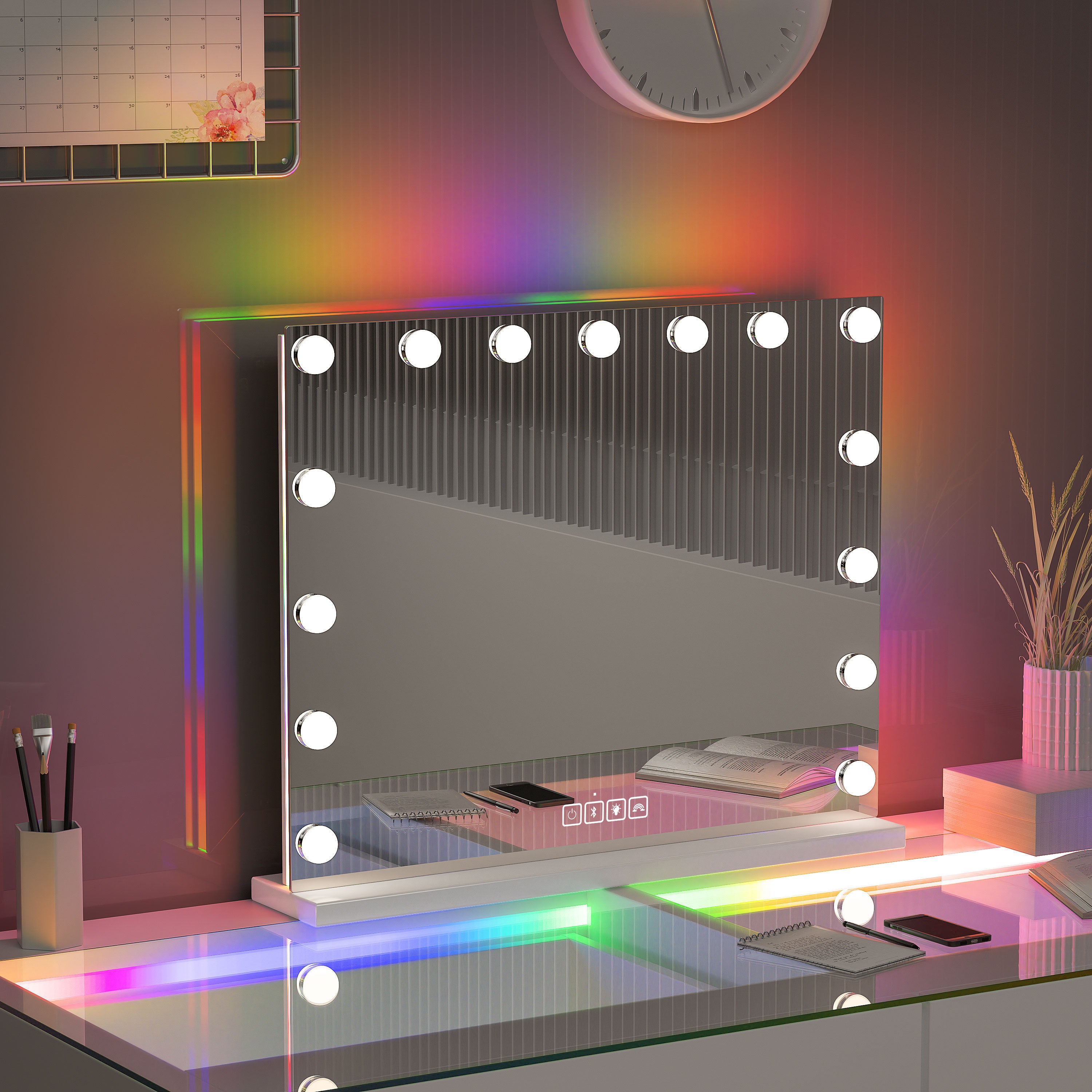 VANITII Tempered Glass Vanity Mirror with RGB Lighting