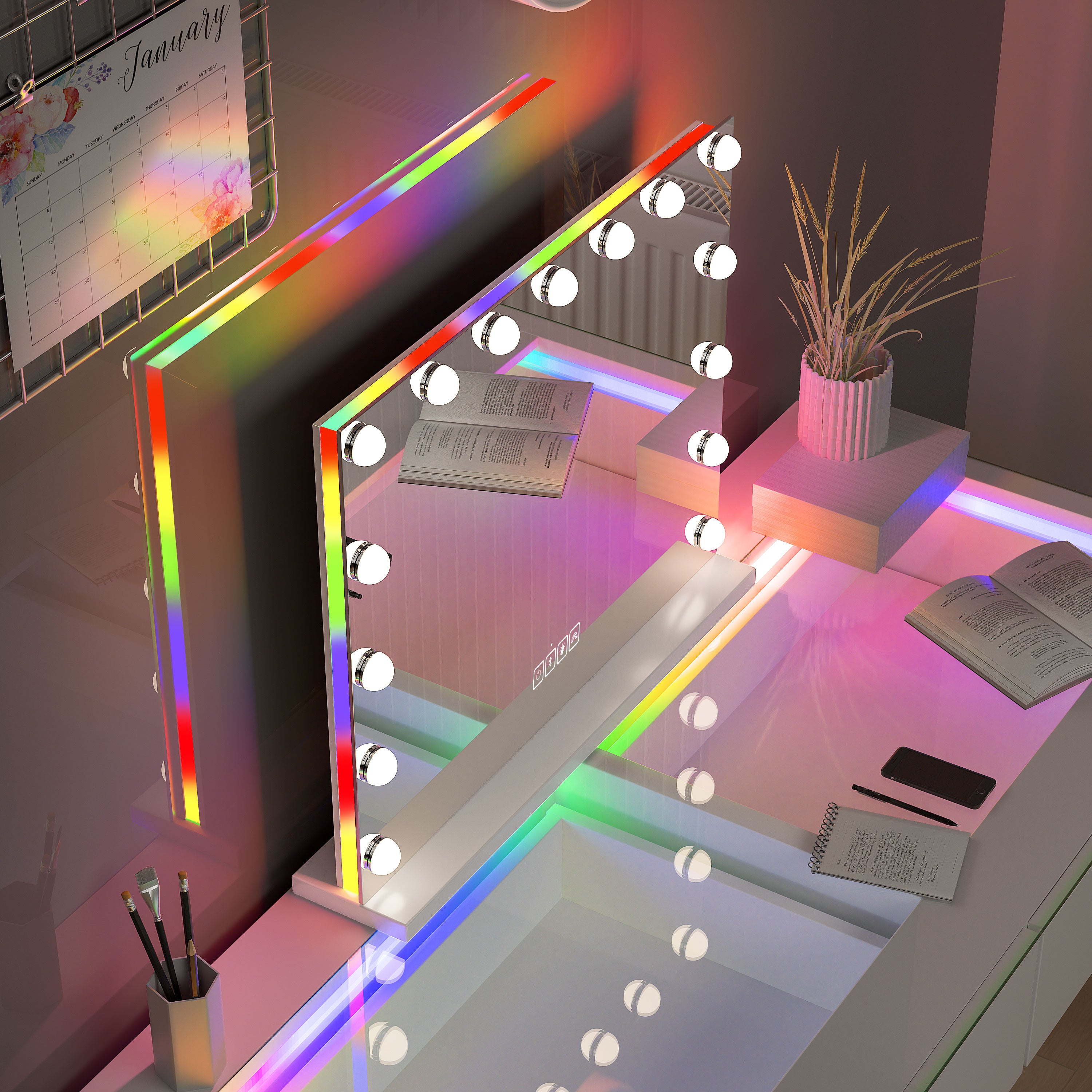 VANITII Tempered Glass Vanity Mirror with RGB Lighting