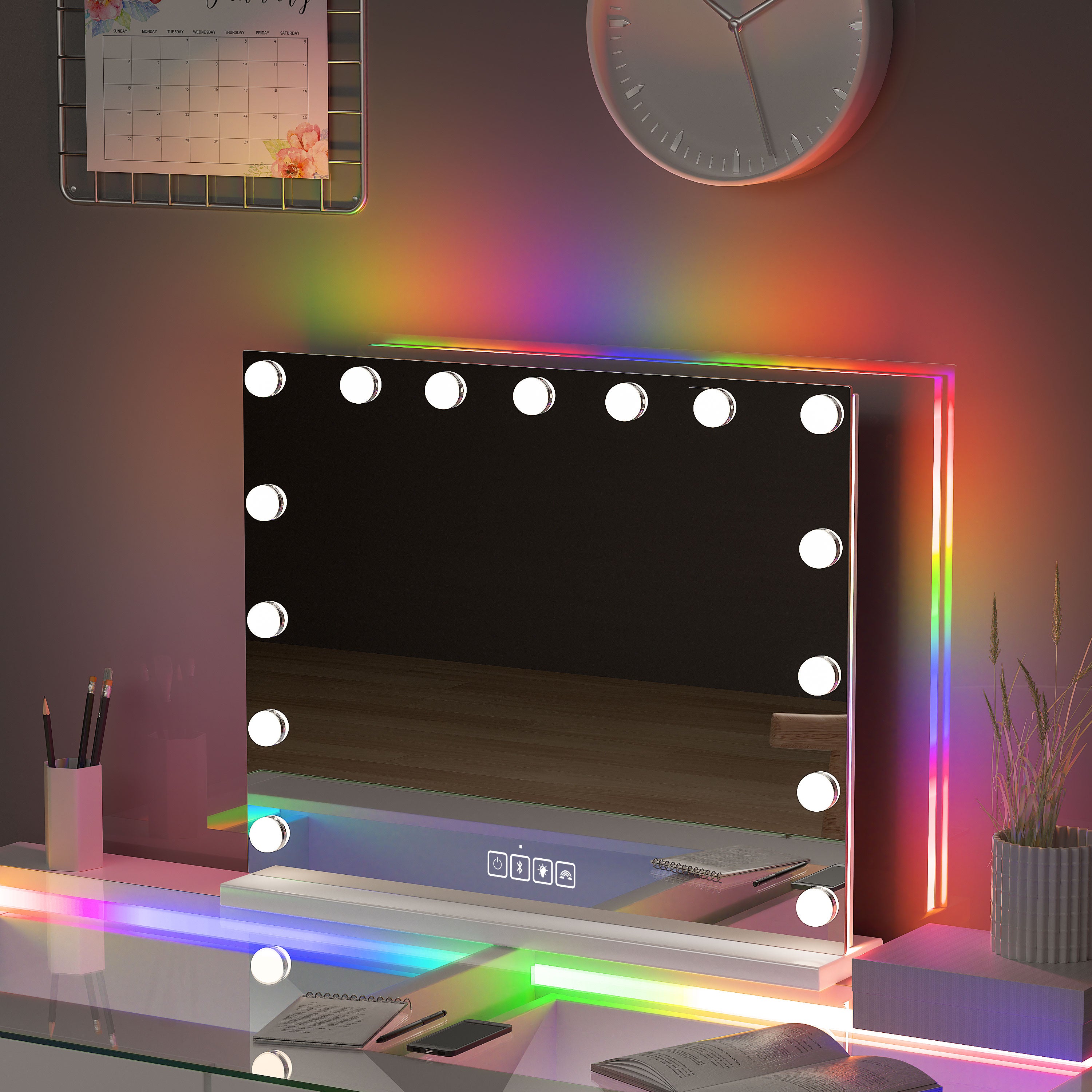 VANITII Tempered Glass Vanity Mirror with RGB Lighting