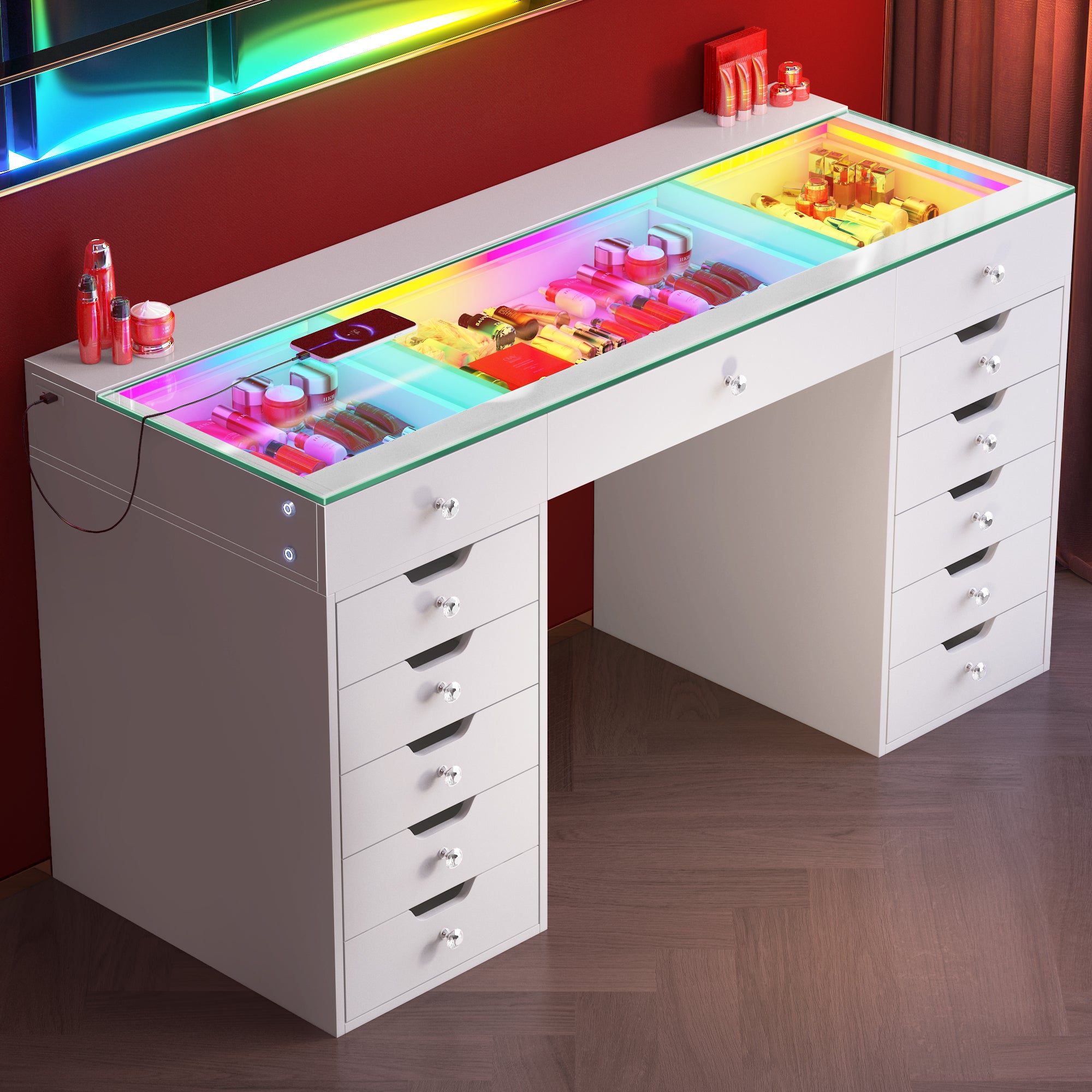 VANITII Eva Vanity Desk  - 13 Storage Drawers with RGB Lighting