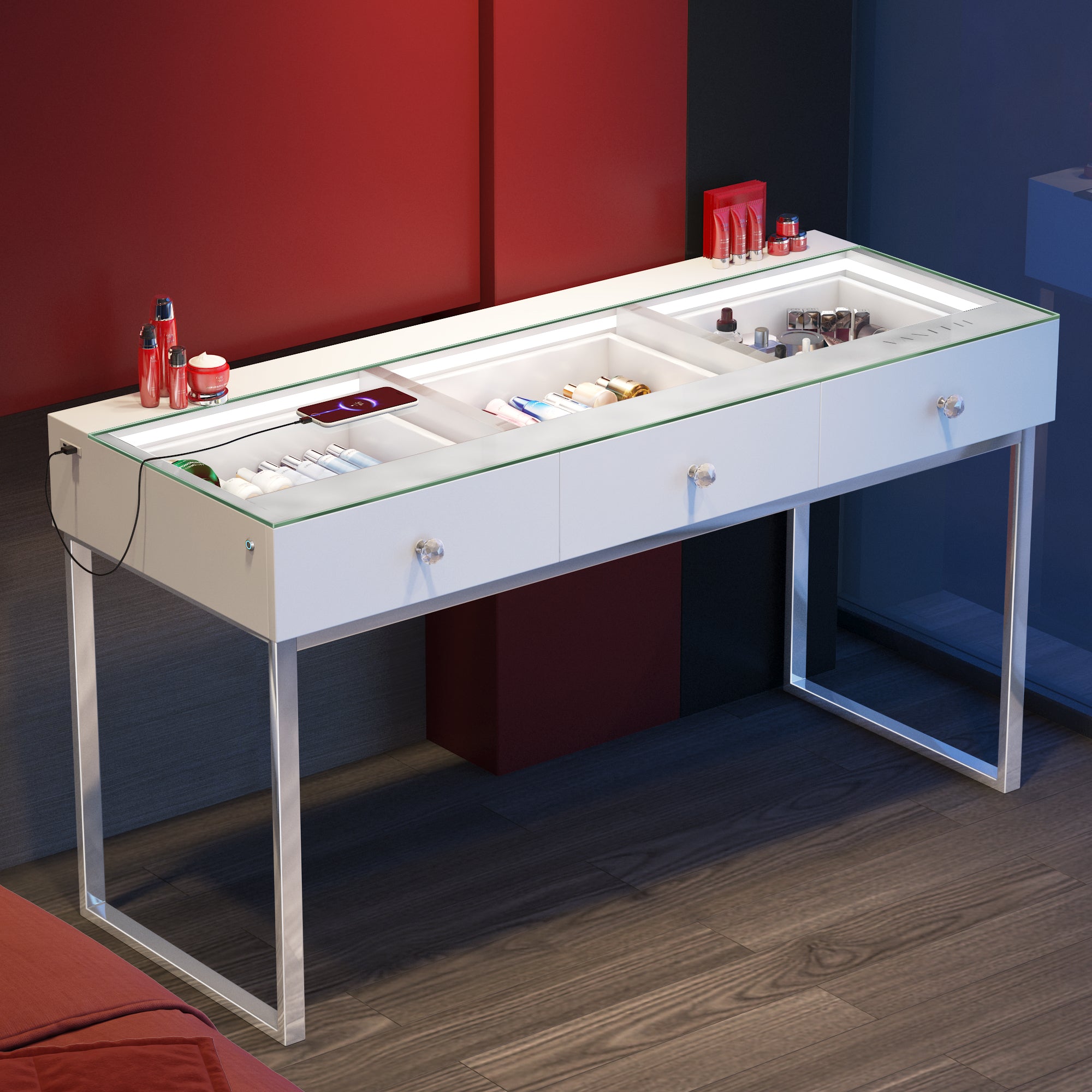 VANITII Billie 3 Storage Drawers Vanity Desk-White Light