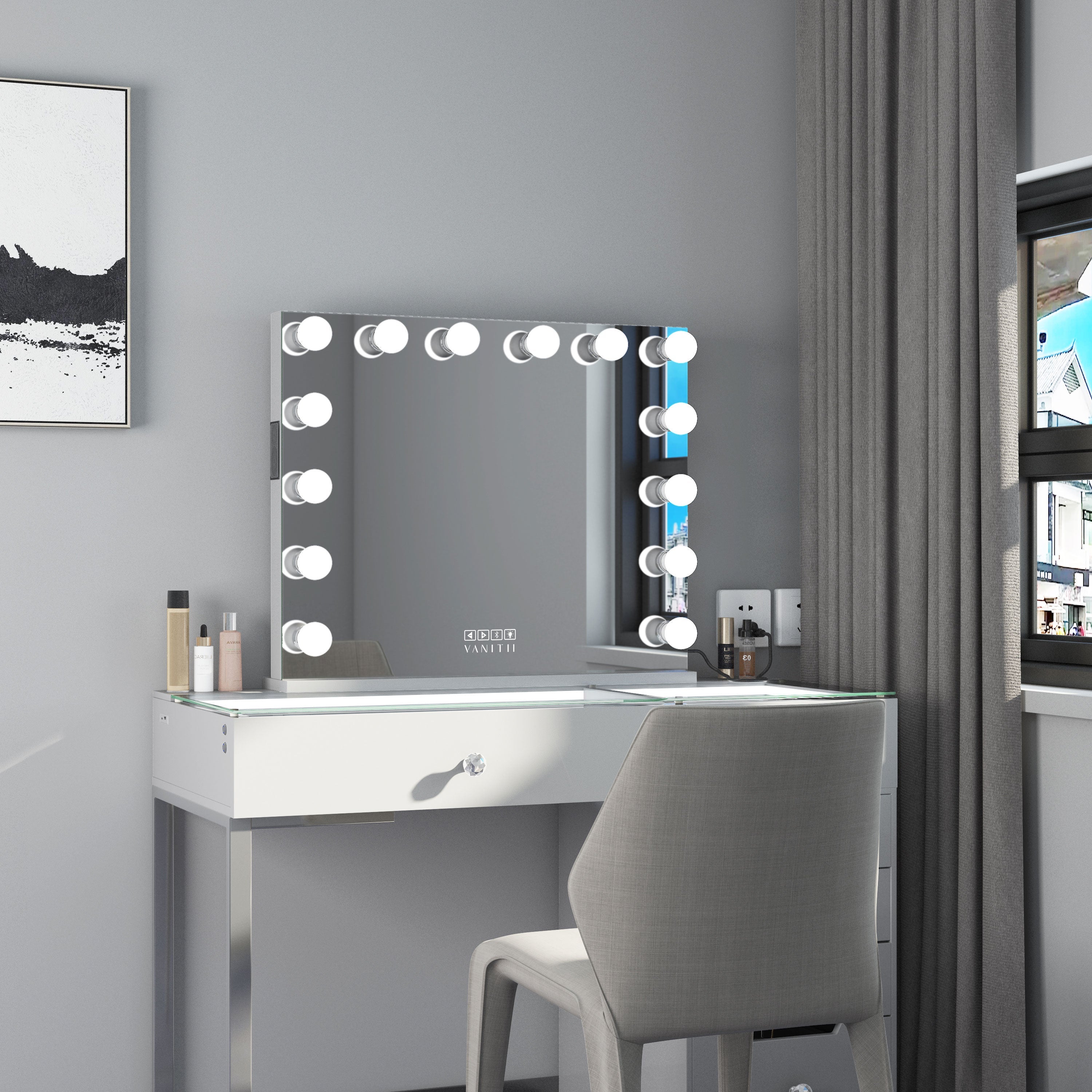 VANITII Marilyn Hollywood Vanity Mirror Pro - Tabletop or Wall Mount Vanity Mirror with 14 Dimmable LED Bulbs vanitii