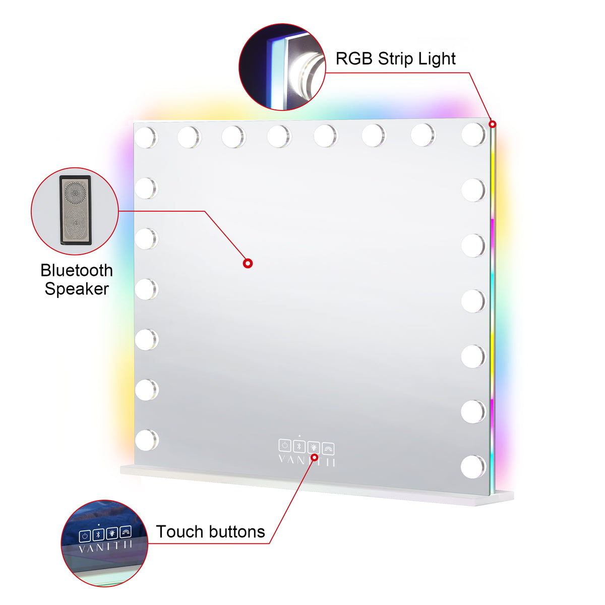 VANITII 18 LED bulbs Hollywood Vanity Mirror with RGB & Bluetooth