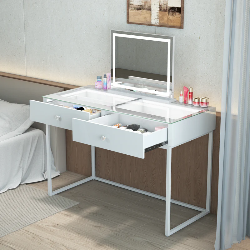 VANITII Alice 2 Storage Drawers Vanity Desk-White Light
