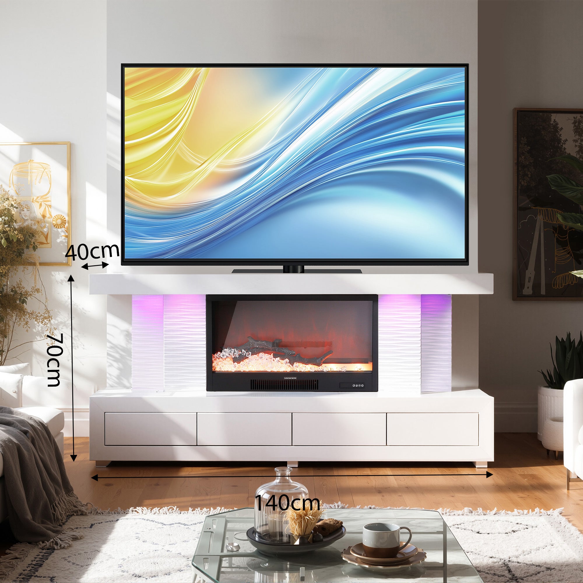 VANITII TV Stand LED Mirrored Fireplace