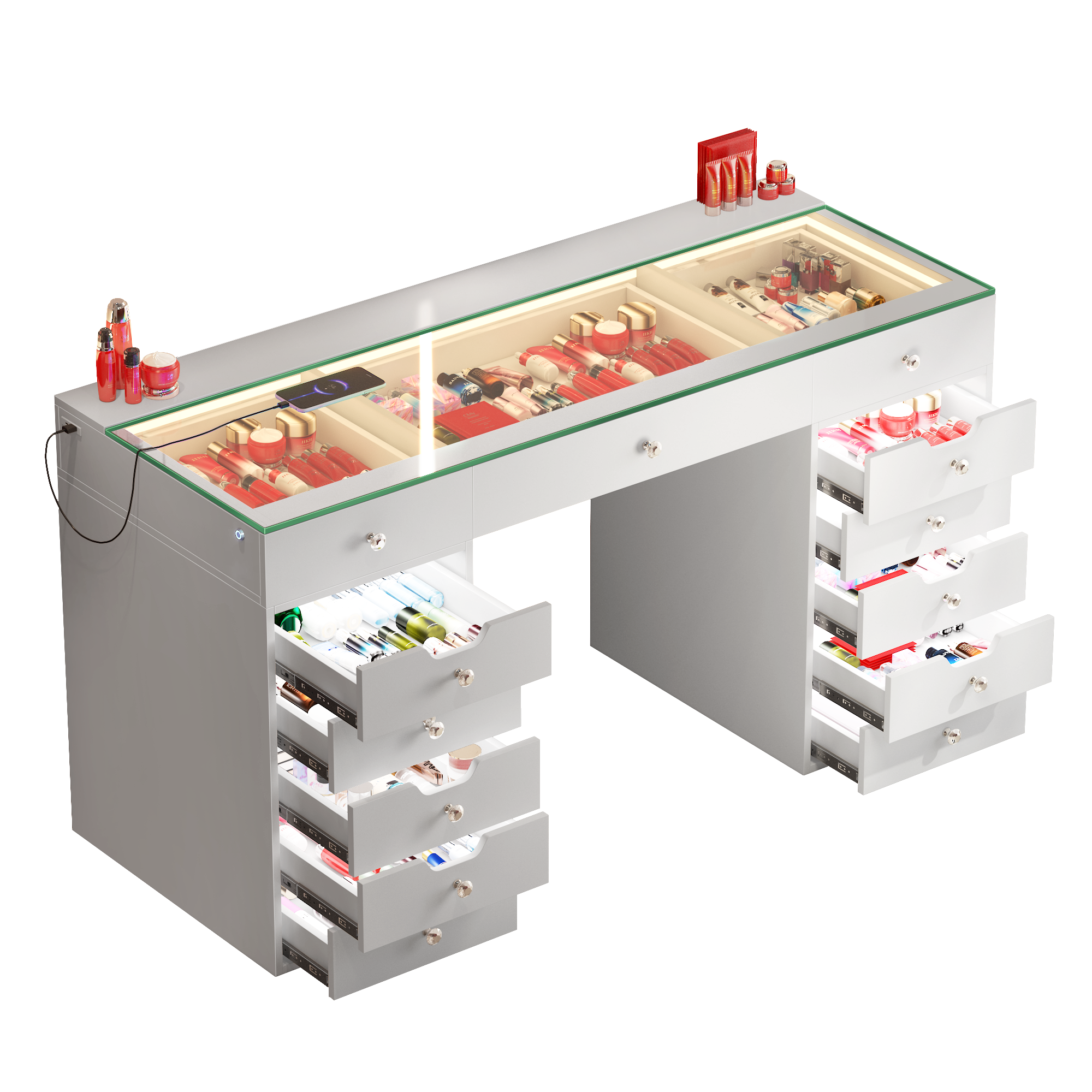 VANITII Eva 13 Storage Drawers Vanity Desk with Full Light