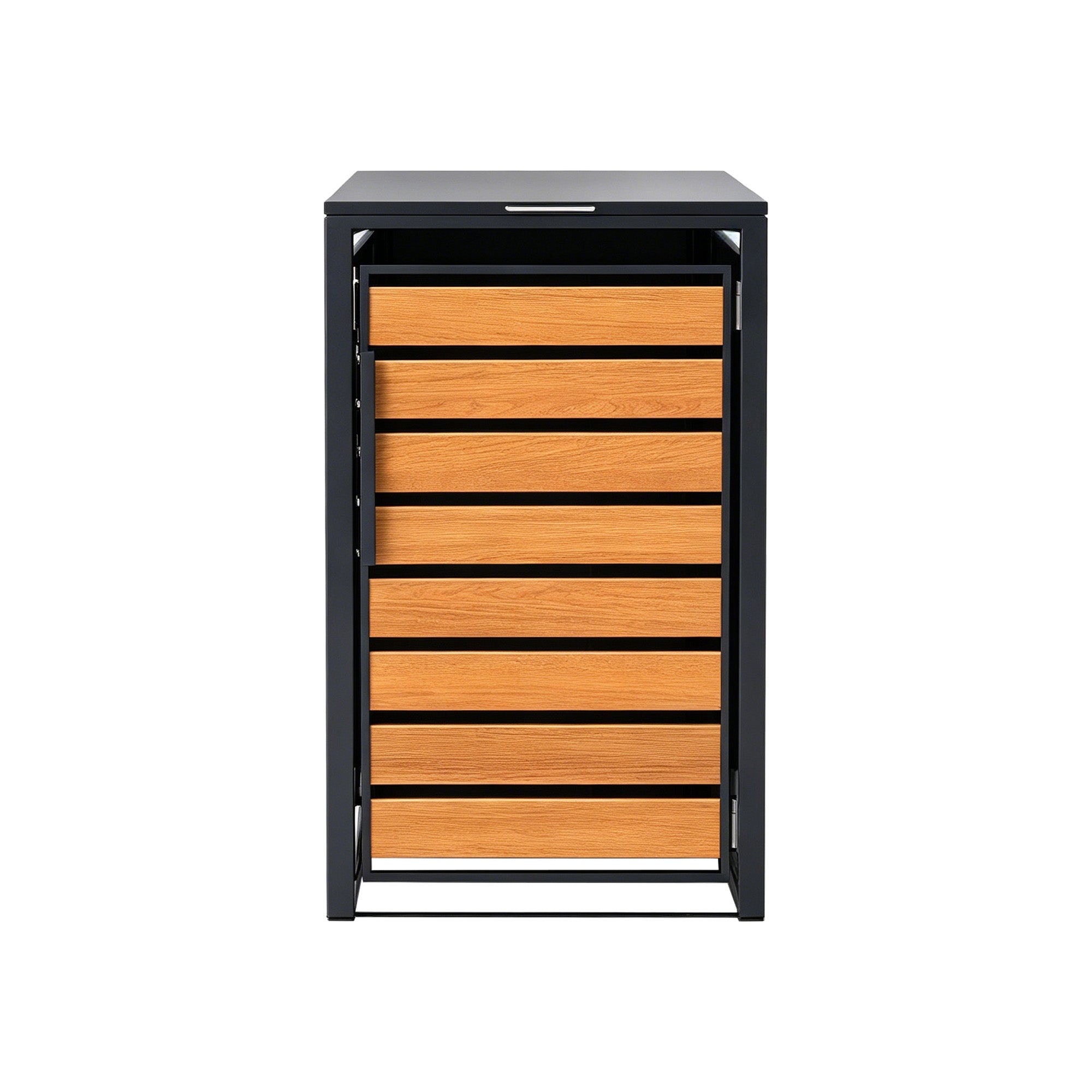 Single-Door Steel Trash Can Enclosure With  Nature Wood Grain Front Door
