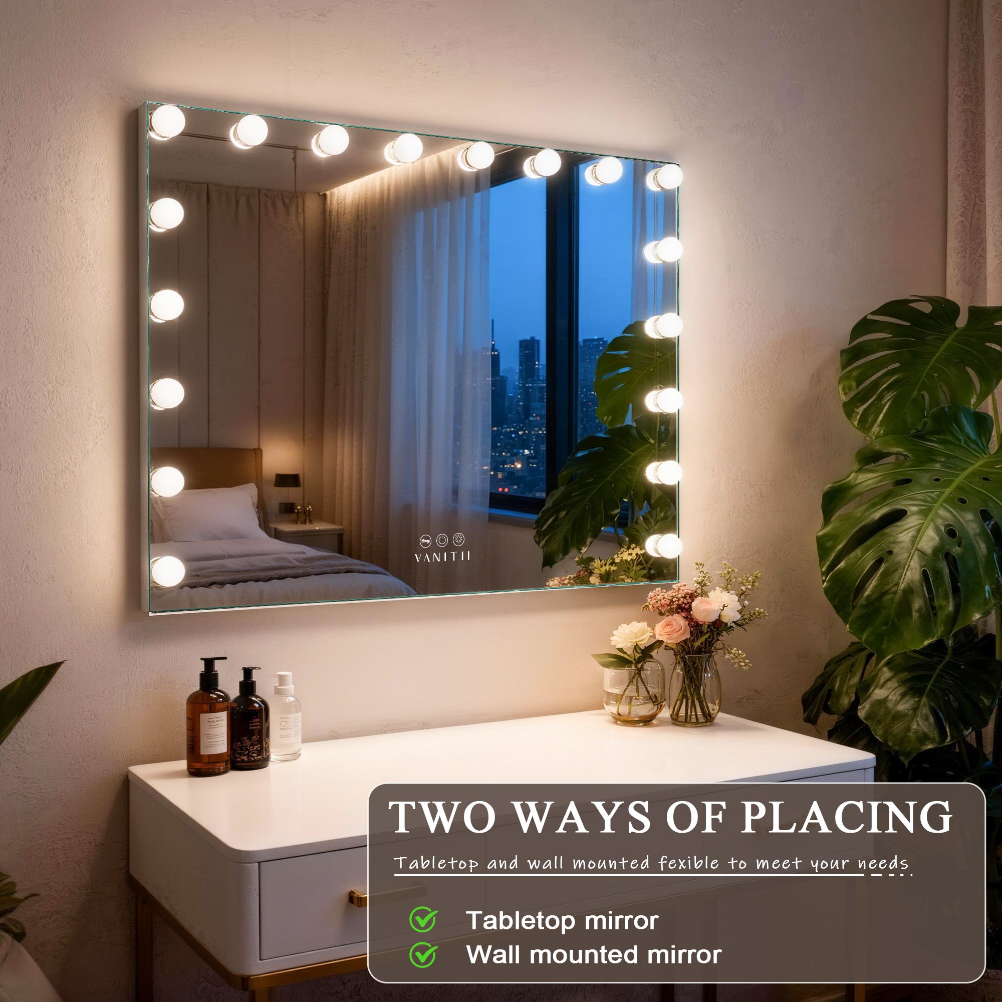 VANITII 18 Bulbs Touch Control Lighted Vanity Mirror-Wall Mounting