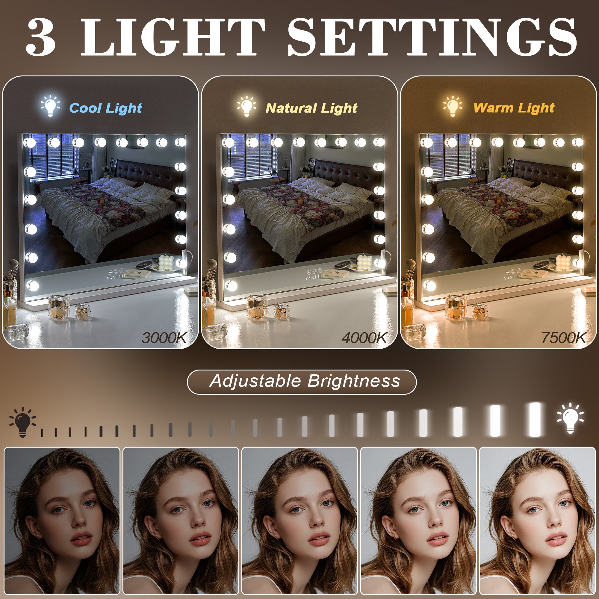 VANITII 18 Bulbs Touch Control Lighted Vanity Mirror-Wall Mounting