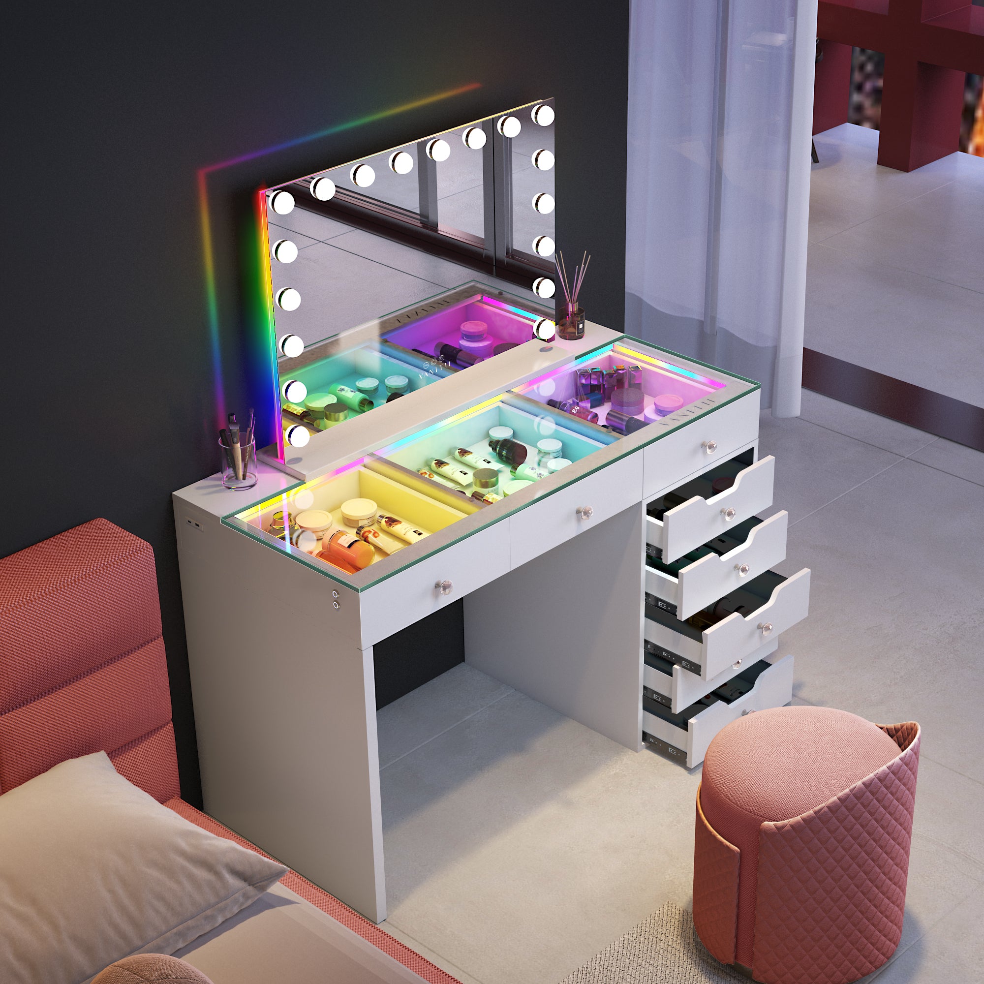 VANITII Diana Dressing Table with 8 Drawers