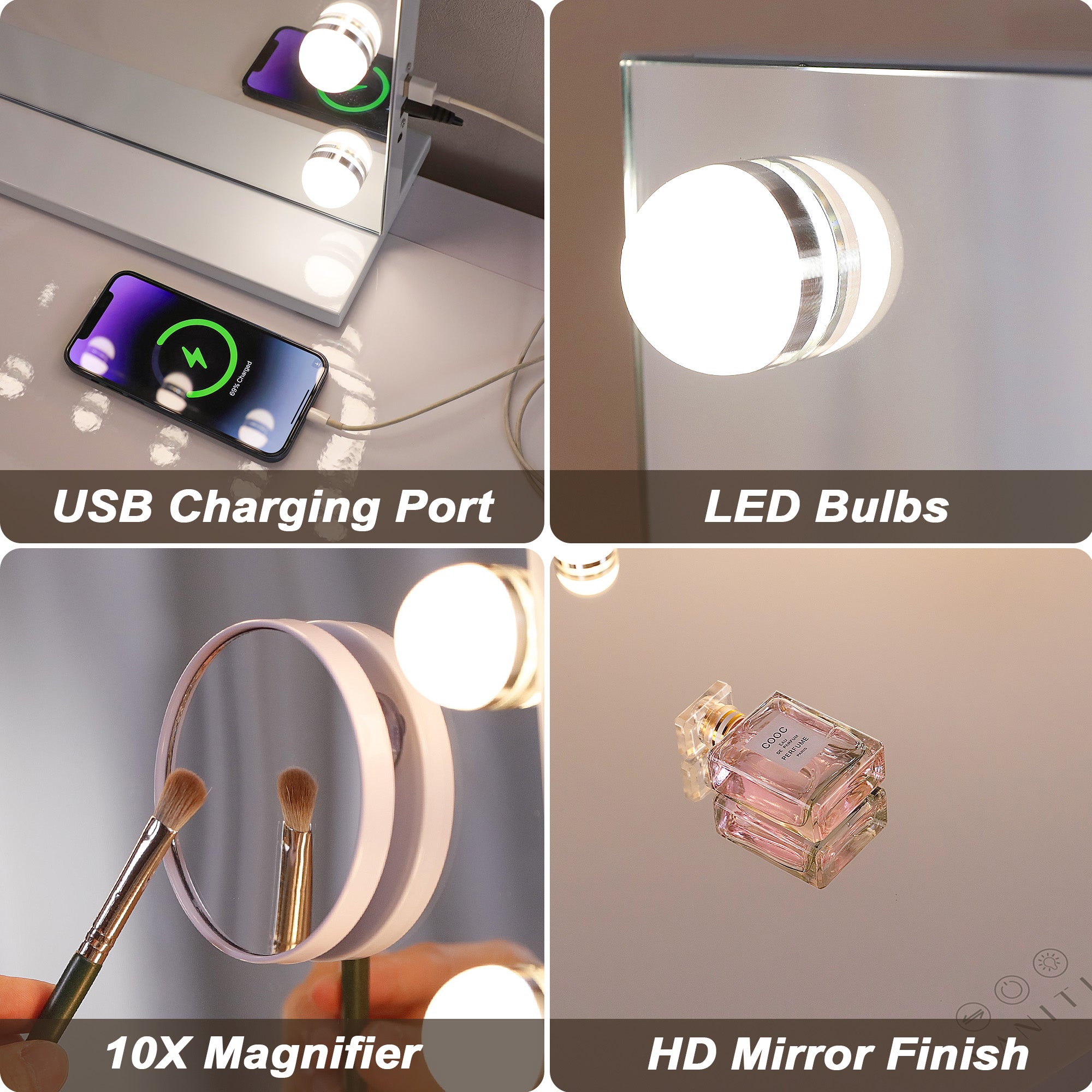 VANITII 18 Bulbs Touch Control Lighted Vanity Mirror-Wall Mounting