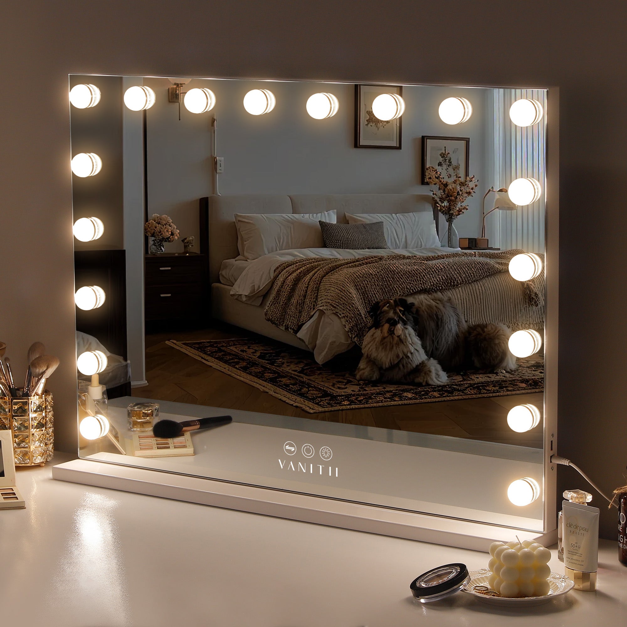VANITII 18 Bulbs Touch Control Lighted Vanity Mirror-Wall Mounting